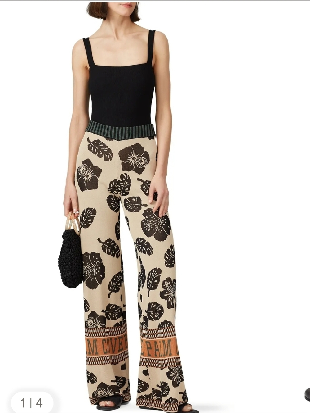 Scotch & Soda Palm Cove Knit Printed Wide Leg Pants Size XS Black/Beige - Picture 1 of 11